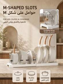 1pc Small Space Kitchen Expandable Pot & Pan Organizer, Adjustable M-Shaped Metal Divider Rack, Fits Pots, Skillets, Lids, Plates And Bowls, Space-Saving Cabinet, Drawer Or Countertop Storage, Kitchen Organizer - White - View 6
