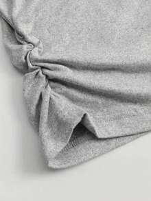 Autumn/Winter New Women's Fashion Elegant Casual Commute Versatile Classic Urban Modern Solid Color Side Ruched Design Small Round Neck Knit Top 3-Piece Set, All-Match Waist-Cinching Base Layer, Summer Top - Black, Gray, and White - View 8