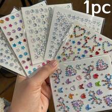 1pc Crystal Pearl/Heart/Star Face Gem Stickers Self-Adhesive Face Rhinestone Tattoo Stickers Shiny Diamond Makeup Costume Random Color - Multicolor - View 11