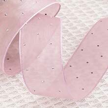 Rhinestone Chiffon Ribbon Tie Bows Hair Accessories, Flower Shop Bouquet Wrapping Material Silky Snow Yarn Ribbon With Silver Dots Valentine's Day - Multicolor - View 36