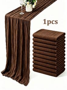 1/5pcs Brown Bohemian Style Cheesecloth Table Runner, Rustic Vintage Semi-Sheer Gauze Tablecloth Table Cover, Farmhouse Decor Minimalist Polyester Fiber Dining Table Decor Cloth, Suitable For Dining Table - brown - View 14