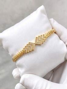 3-delat stapelbart armbandset med sicksackmönster, lagerbara armband i blandad bredd för kvinnor, modeaccessoar - Guld - Visa 14