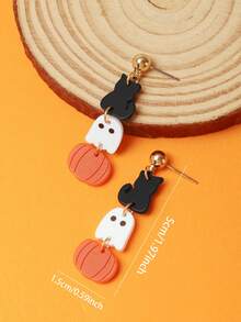 1 Pair Halloween Design Cute Black Cat, Ghost, Pumpkin Pendant Earrings For Women - Multicolor - View 5