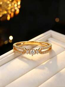 1pc Women's Chain Hollow Design Ring, Exquisite Cubic Zirconia Inlaid Thin Band Ring, Atmospheric Accessory For Outings And Gatherings - Ring - View 21