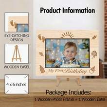 1pc Baby Wooden 1st Birthday Photo Frame, Family Memorial Photo Display Stand, 1st Birthday Gift, Suitable For Home And Office Desk Decor - Multicolor - View 13