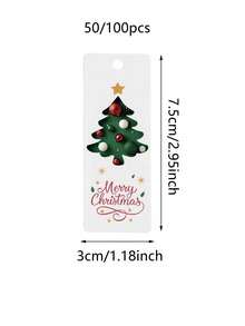 50/100pcs Merry Christmas Gift Hang Tags, Rectangle White Paper Tags With Christmas Tree, Star & Bauble Pattern, Xmas Decorative Label Cards With Pre-Punched Hole For Gift Wrap, Holiday Party, DIY Crafts - Multicolor - View 3