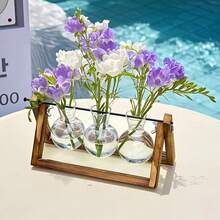 Multi-Tube Bulb Hydroponic Propagation Set With Wooden Stand, Suitable For Hydroponic Plants, Desktop Home Gardening, Wedding Decoration - Universal - View 4