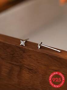1 Pair S925 Sterling Silver Lively Cute Petite Star Stud Earrings For Women, Minimalist Fresh Ins Style Cartilage Earrings, Niche Gentle Sweet Cool Versatile Casual Party Holiday Vibe Accent Ear Jewelry - Star - View 4