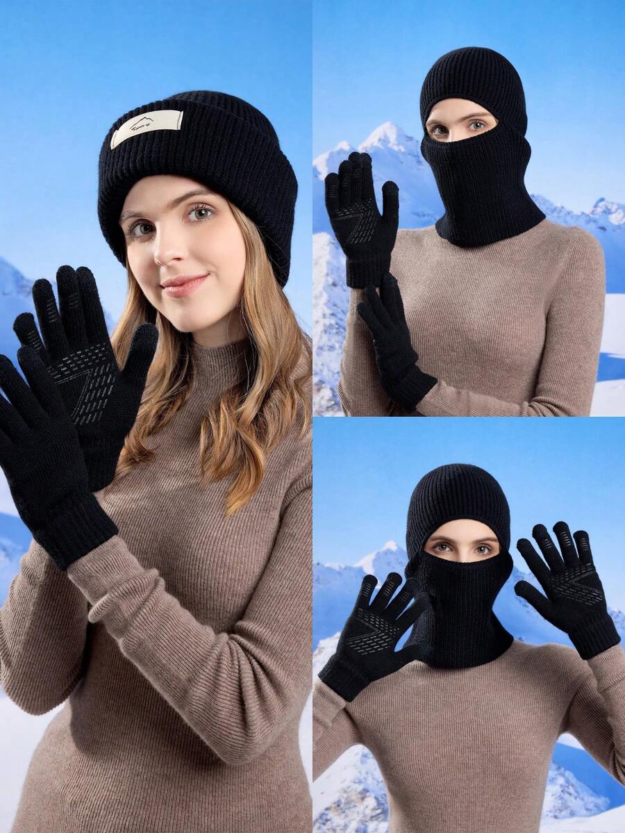 JOYLORD 2 buah Topi Balaclava Rajut Musim Dingin Wanita, Pelindung Telinga Hangat, Bahan Akrilik, Masker Pelindung Leher dan Wajah Anti Dingin - Set 2 potong - View 1