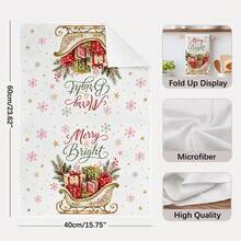 2pcs Pink Christmas Tree & Sleigh Pattern Kitchen Towels, Watercolor Style, Rectangular Microfiber Kitchen Towels, Dish Cloths, Scouring Pads, Hand Towels, Cooking & Baking Tea Towels, Christmas Kitchen Decor, Housewarming Gift, Birthday Gift, Bathroom Cleaning Cloths, Decorative Towels - Pink - View 4