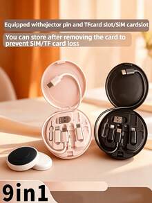 9-In-1 Multifunctional 66W Fast Charging Storage Box, Can Store Type-C Charging Cable + Micro Charging Head + Lightning Charging Head + USB Head + 3 SIM Card Slots + SIM Ejector Pin, Multi-Charging Cable Storage Box, Can Be Used As Converter Device, Includes Travel Card Slot, Back Can Be Used As Phone Stand, Compatible With Iphone 17/16/15/14 Series, And Other Charging Devices. - Multicolor - View 3