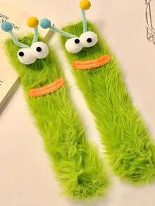 1 Pair Cartoon Character Plush Socks, Quirky Cute Soft Winter Socks, Hand‑Washable Multi‑Color Cozy Indoor Socks For Home & Outdoo - Multicolor - View 3