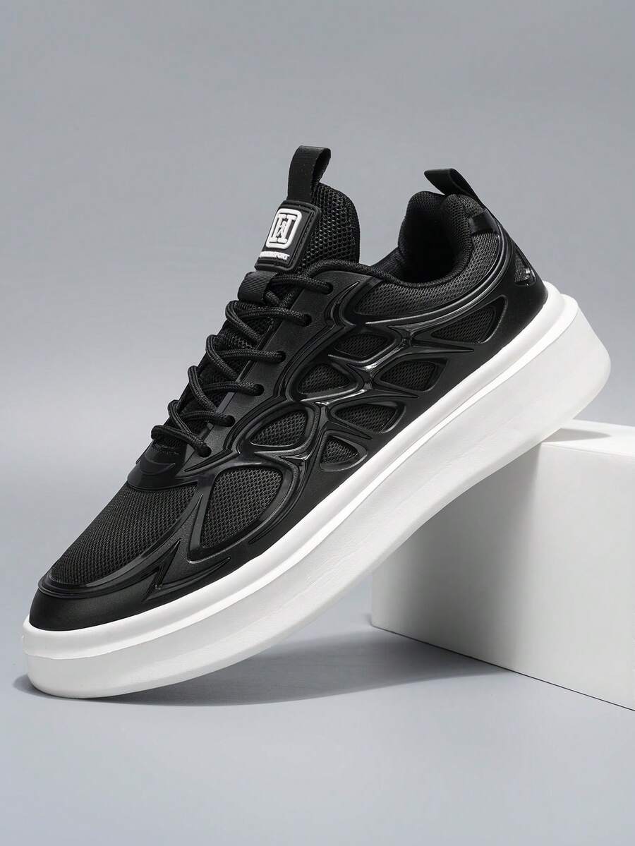 Sepatu Olahraga Pria - Bernapas & Nyaman, Sol Tebal, Desain Low-Top, Cocok Untuk Pakaian Kasual Dan Atletik, Sepanjang Musim - Hitam - View 1