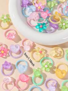 40/20/10pcs Autumn Girls Multi-Color Floral Rabbit Star Heart Ribbed Hair Ties, Simple Basic Hair Accessories, Non-Damaging Hair Ties For Daily Use - Multicolor - View 5