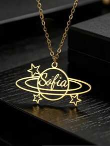 Customized Name Necklace, Personalized Planet Constellation Nameplate Necklace, Stainless Steel Name Necklace, Suitable As Birthday, Thanksgiving, Christmas Gift For Son, Daughter - Multicolor - View 8