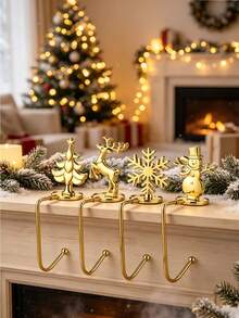 1pc Christmas Stocking Hook, Fireplace Mantel Wreath Hook, Non-Slip Fireplace Mantel Hook, Multi-Function Key Hook, Snowman, Reindeer, Christmas Tree And Santa Claus Design, Bathroom Non-Slip Base Hook, 2pcs - Multicolor - View 10
