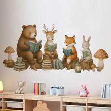 1pc 2D Forest Animal Reading Wall Sticker, Self-Adhesive Decorative Sticker For Reading Corner - Multicolor - View 6