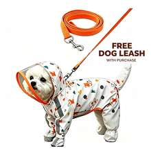 Corgi Pattern Waterproof Dog Raincoat Set, Includes 1pc Raincoat And 1pc Free Waterproof Leash, Windproof Fully Waterproof, Full Coverage Design, With Special Buckles, Non-Slip Rubber Sole, Adjustable Hook And Loop, Full Paw Coverage And Reflective Strips - Orange - View 10