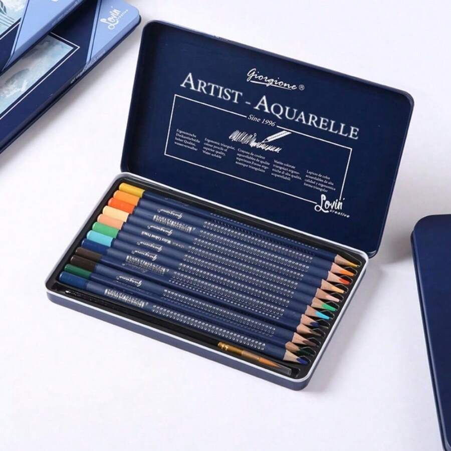 Water-Soluble Colored Pencil Set, Thick Triangular Wooden Body, Exquisite Drawing Colored Pencils - Multicolor - View 1