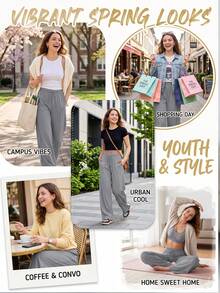 Women's Simple Front Tie Loose Sweatpants Casual Leg Pant Daily Wear Graduation Teacher For Women Back To School Lounge Work - Light Grey - View 7
