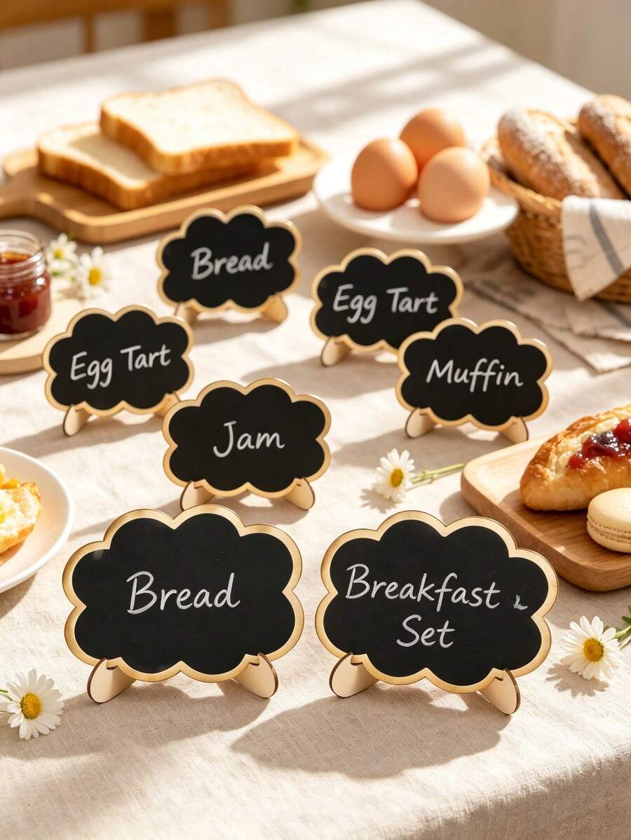 10/5pcs Mini Cloud Shaped Chalkboard Signs With Wooden Stand, Reusable Blank Message Label Tags, Erasable Tabletop Place Cards For Bakery Dessert Display, Buffet, Party, Wedding, Food Price Marking Decoration - Multiple Styles - View 1