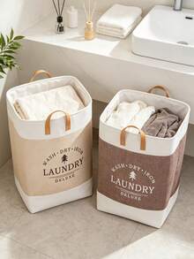 1PC Large‑Capacity Foldable Laundry Hamper, Soft Linen‑Blend No‑Lid Handheld Storage Basket, Multi‑Color Solid Plain Pattern Fabric Material, All‑Season Casual Home Style For Adults, Balcony Bedroom Closet Household Storage Occasion - Multicolor - View 6