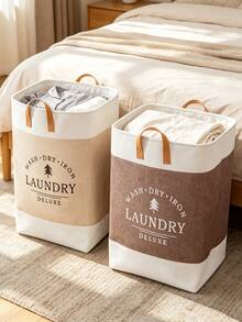 1PC Large‑Capacity Foldable Laundry Hamper, Soft Linen‑Blend No‑Lid Handheld Storage Basket, Multi‑Color Solid Plain Pattern Fabric Material, All‑Season Casual Home Style For Adults, Balcony Bedroom Closet Household Storage Occasion - Multicolor - View 7