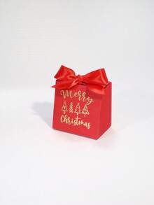5Pcs Merry Christmas Mini Gift Bags With Satin Ribbon Bows, Metallic Tree And Festive Lettering Print, Red Green Or White Paper Packaging For Jewelry, Small Presents, Secret Santa Gifts, Stocking Stuffers And Holiday Party Favors - 7X5X7cm - View 13