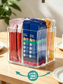 1pc Transparent Drink Organizer Box, Rotating Tea/Coffee Bag Divider Storage Box, Reusable Coffee Station, Cabinet, Food Pantry, Countertop, Office, Kitchen, Cosmetic Organizer Box - Transparent - View 1