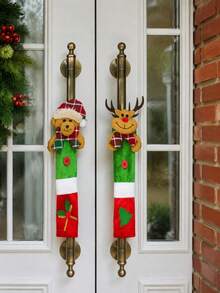 2pcs Christmas Cute Bear & Reindeer Fridge Handle Covers, Christmas Kitchen Appliance Handle Covers, Detachable And Reusable Protective Sleeve, For Christmas Decorations, Winter Holiday Home Decor, Refrigerator, Dishwasher, Microwave Decor - Reindeer Bear Style - View 5
