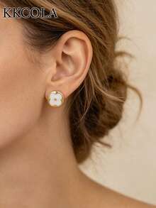 KKCOLA 1 Pair Of Fashion Earrings Earrings Stainless Steel Earrings Holiday Party Gift Jewelry - Gold - View 2