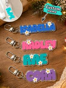 Custom Name Keychain,Customized Alphabet Name Keychain,Customizable Keychain For Women/Men,Customizable Bag Charms,Transparent Flash Bottom - Multicolor - View 1