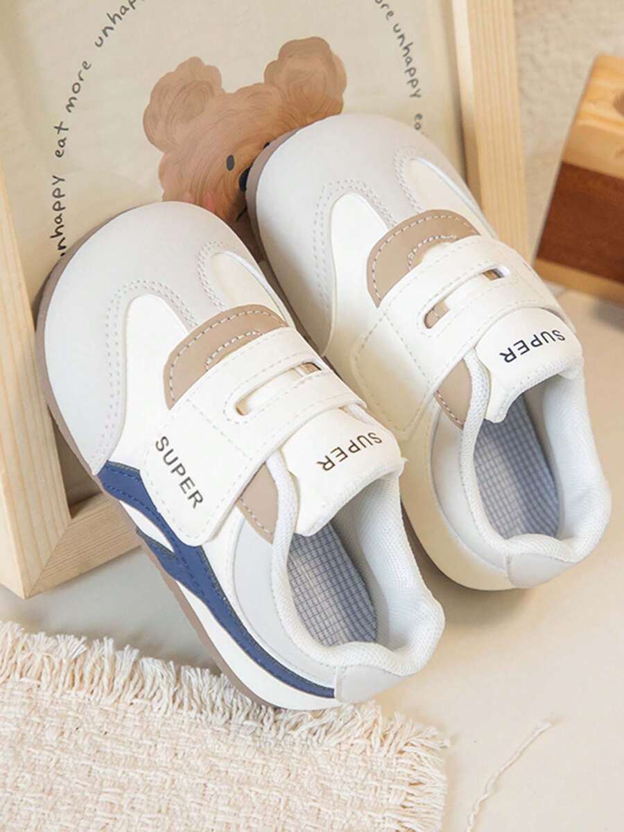 1 Pair Kids' Hook And Loop Colorblock Casual Sports Shoes - Beige - View 1