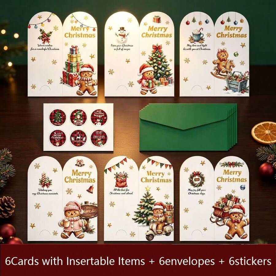 Christmas Greeting Card Creative Blessing Small Card Envelope Set, Message Card, Foldable Greeting Card, Can Hold Money, Can Hold Items, Christmas Gift, Christmas Blessing, Christmas Card, Invitation, Red Envelope - Multicolor - View 1