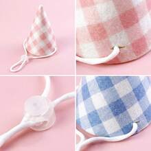 Pet Birthday Party Hat, Pink Plaid Felt Cone Hat With Pom Pom, Adjustable Elastic Band, Suitable For Cats And Small Dogs, Cute And Reusable, Birthday Celebration Headpiece, Perfect For Party Photos - Multicolor - View 3