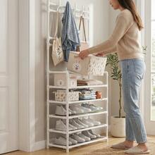 1pc 4-5 Tier Shoe Rack With Coat Hooks, Metal Entryway Mirror Coat Rack With 8 Hooks, Multi-Functional Large Capacity Shoe Storage Organizer, Sturdy Space-Saving, Suitable For Entryway, Hallway, Foyer, Apartment, Dorm - Multicolor - View 3