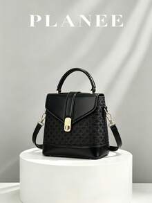Black Woven Bucket Bag For Women Vintage Top Handle Crossbody Purse Gold Hardware Structured Handbag For Work - Black - View 1