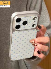 WeiMi 1pc Fashionable Personalized Fresh Blue Polka Dot Pattern Full Coverage Button Classic Anti-Drop Metal Paint Premium Texture Soft Texture PU Leather Phone Case Suitable For Friends, Family, Couples, Yourself Birthday Gift, Holiday Gift, Compatible With IPhone17/16/15/14/13/14/12/11 Series - Multicolor - View 1
