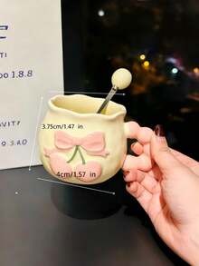 1pc Vintage Cherry Ceramic Mug, Embossed Tea Cup Halloween Mug With 3D Embossed Bow Design And Ribbon - Heat Insulated, Suitable For Office And Home Use, Perfect Gift Choice For Couples - Multicolor - View 10