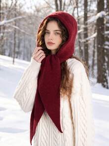 1pc Women's Winter Balaclava Knitted Knitted Neck Warmer Hat, Windproof Ear Cover Hood - Multicolor - View 8