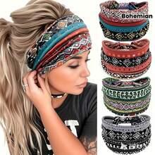 2pcs Set Of Bohemian Style Wide Headband For Women - Sweat Absorbing Lightweight Yoga Exercise Headband With Vintage Print Design - Multicolor - View 10