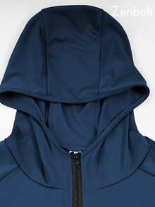 Zenbolt Everyday Zip Hooded Top, Full Front Zipper Placket, Raglan Sleeves,Thumb Loop Cuffs,Comfort Slim Cut For Multiple Daily Scenes - Navy Blue - View 7