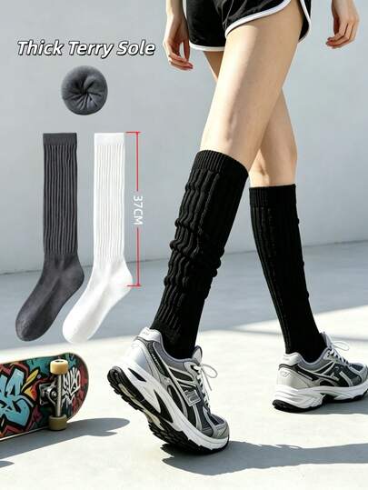 1/3 Pairs Women's Lazy Style Mid-Calf Sports Socks, Terry Bottom Streetwear Slouchy Socks, Breathable Pilates Yoga Vintage Street Hip-Hop Socks Y2K JK