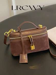 Women's Square Handbag, Phone & Lipstick Pouch, Fashionable Vintage Elegant Autumn/Winter PU Patchwork Coffee Color, Crossbody Shoulder Bag - Coffee - View 3