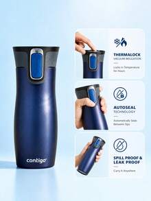Contigo 不鏽鋼真空保溫旅行杯，自動密封防漏咖啡隨行杯，易清洗杯蓋，便攜式冷熱飲杯，適合戶外、辦公室、開車使用 - 淺藍色 - 查看 1