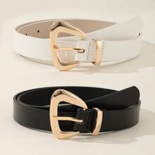 2pcs Set Gold Buckle Leather Belt Women's Waist Belt, Versatile For Dresses And Casual Pants, Suitable For Daily Wear, PU Leather 2.3CM Wide - Black and White - View 8