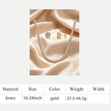 MDFUN 18K White/Gold Plated 4MM 3‑Prong Tennis Necklace & 6MM Round Stud Earrings Jewelry Set - Gold - View 8