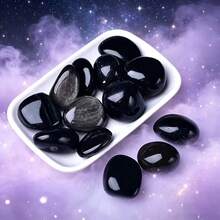 Natural Obsidian Polished Stones - Smooth Oval Shape, Suitable For Vase Filler, Aquarium Decor, Glass Tank Landscaping, Handicraft Making | Natural Mineral Specimen With Curved Base, For Home Decor Collection, Weaving Art Projects - Black - View 6