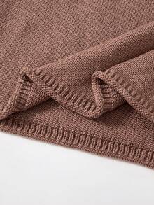Autumn/Winter New Women's Big Tween Girl Solid Color Drop Shoulder Knit Pullover Sweater, Paired With Same Color Drape Straight Leg Pants, Casual Home & Outdoor Versatile 2 Pieces Set - Brown - View 7