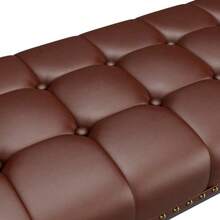 36" Vintage Upholstered Bench With Button Tufted Faux Leather Seat, Industrial Metal Frame Dining Bench For Entryway, Bedroom, Living Room, Or End Of Bed - Brown - View 10